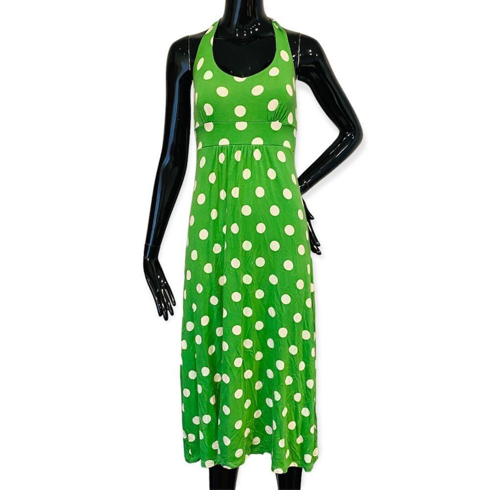 Boden Green Polka Dot Halter Dress Size 4L